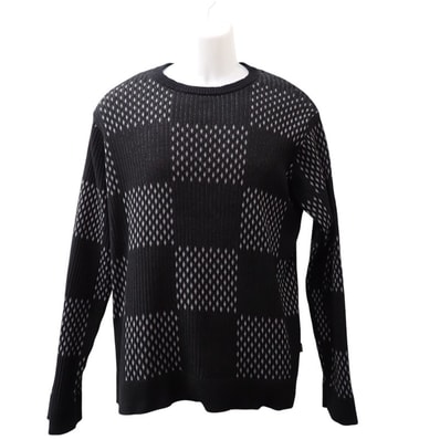 ルイヴィトン LOUIS VUITTON ダミエクルーネック XL ニット コットン ナイロン ブラック メンズ【中古】【ABランク】