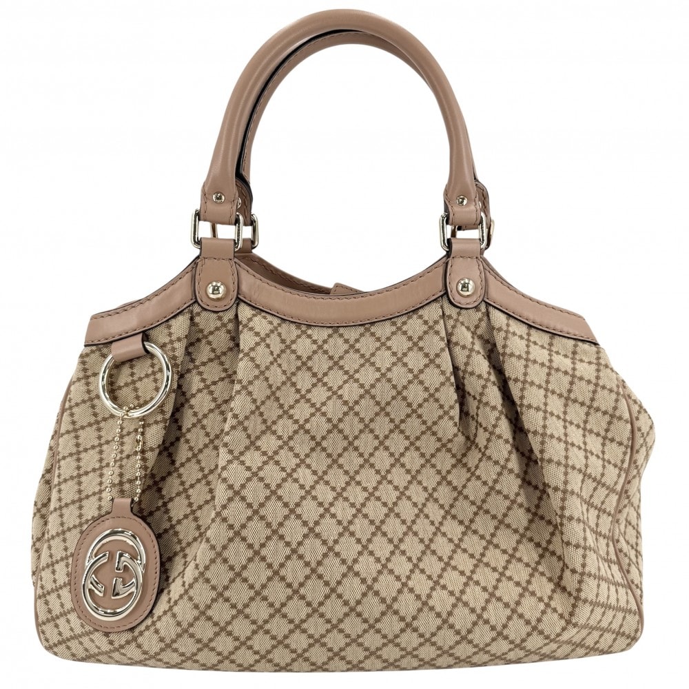 GUCCI グッチ ハンドバッグ 肩掛け スーキー トートバッグ 211944 キャンバス レザー ブラウン 茶 ベージュ ゴールド金具 レディース【中古品】