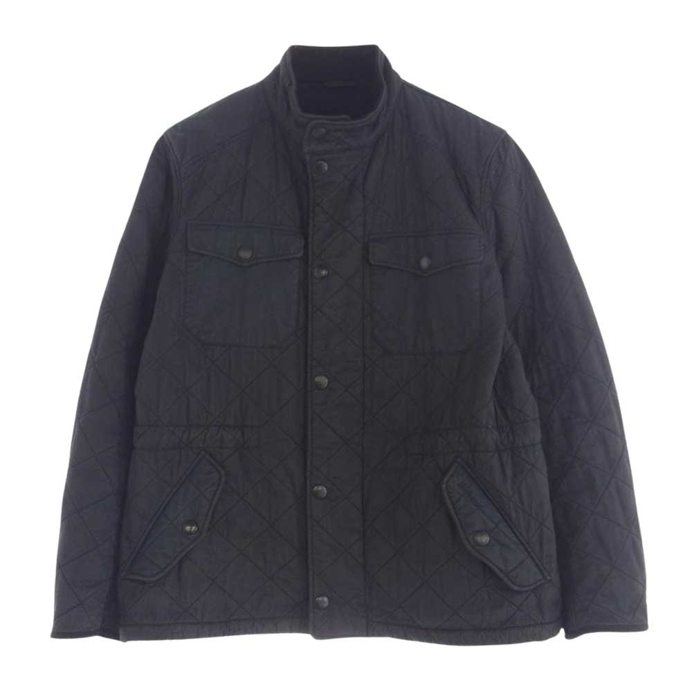 Barbour バブアー ジャケット 3ワラント 黒タグ キルティング スタンドカラー 襟コーデュロイ 裏地フリース フルジップ ジャケット ブラック系 L【中古】