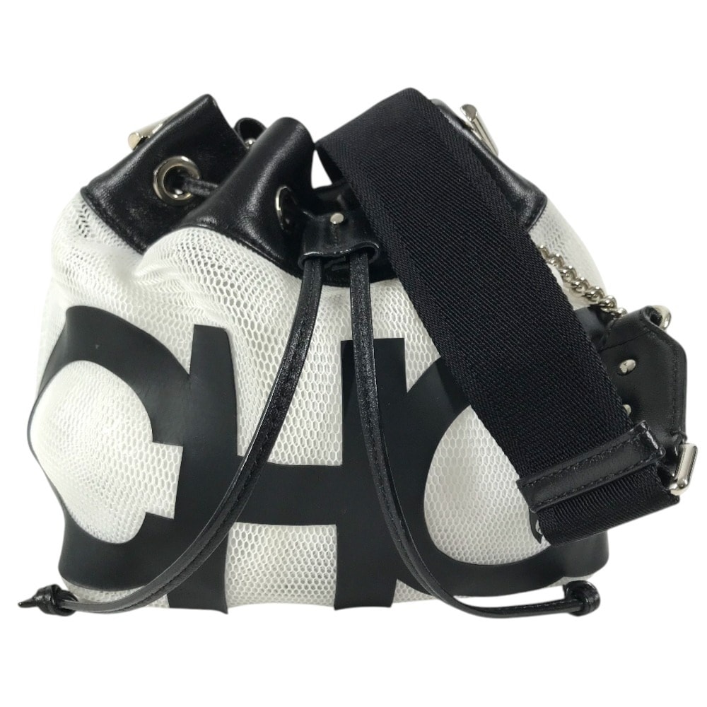 ジミーチュウ JIMMY CHOO JUNO ジュノ メッシュ ロゴ 斜め掛け カバン チェーン 斜め掛け 巾着 ショルダーバッグ メッシュ/レザー ブラック