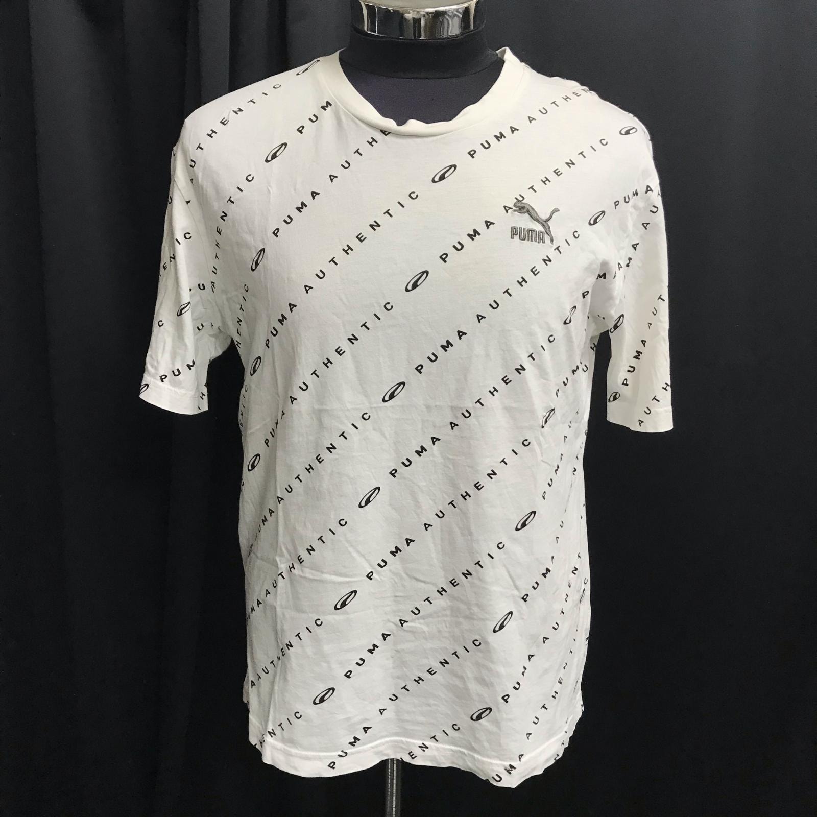 PUMA/プーマ★90s風ロゴ/半袖Tシャツ【US:S/メンズM程度/白/white/ロゴ総柄】Tops/Shirt◆BJ152-a