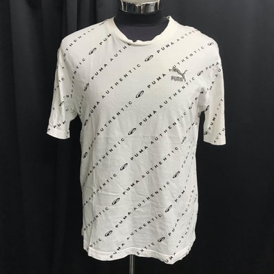 PUMA/プーマ★90s風ロゴ/半袖Tシャツ【US:S/メンズM程度/白/white/ロゴ総柄】Tops/Shirt◆BJ152-a