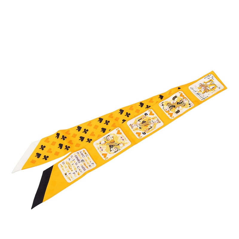 エルメス ツイリー Jeu De Cartes ジュード カルツ トランプ柄 スカーフ イエロー系 シルク レディース HERMES 中古