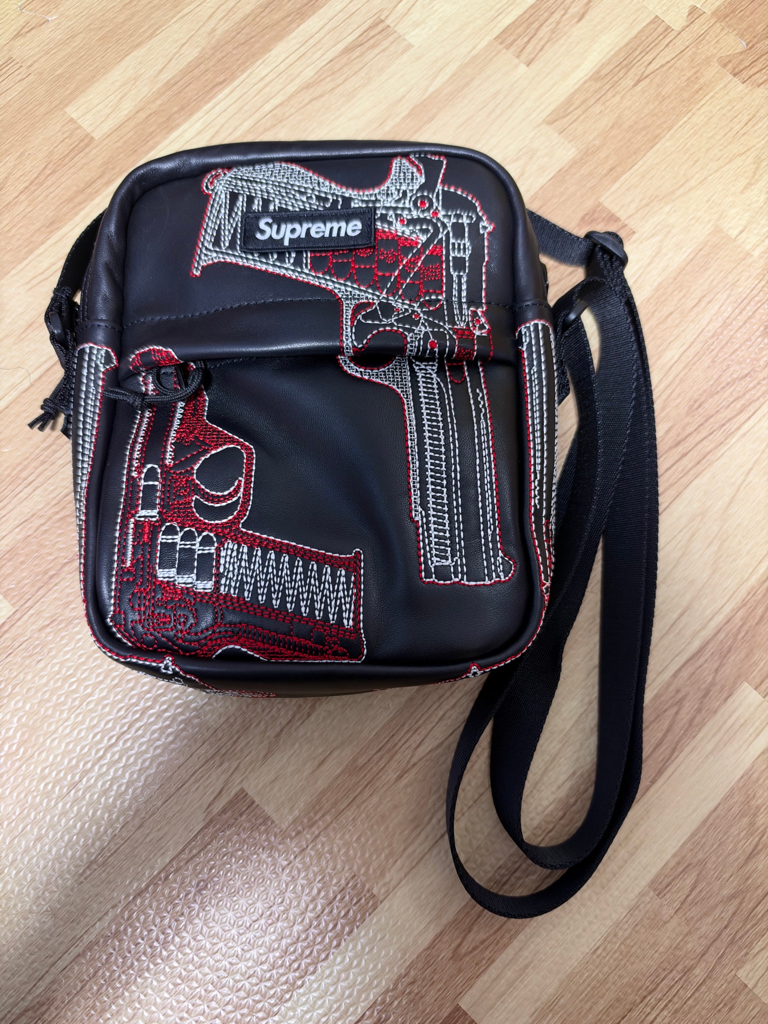 Supreme Guns Embroidered Leather Shoulder Bag "Black"
