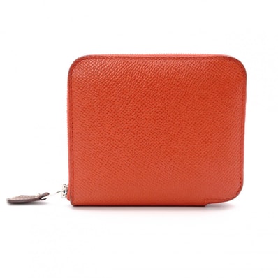 HERMES エルメス シルクイン コンパクト コインケース レザー オレンジ系