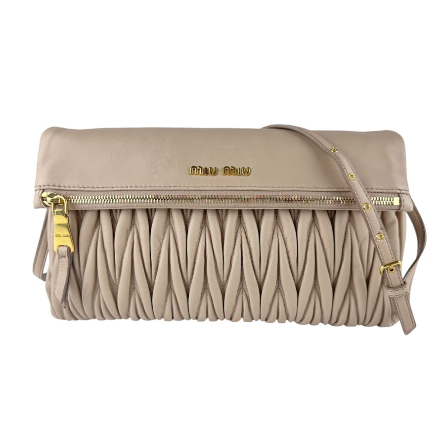 ミュウミュウ MIUMIU ショルダーバッグ クラッチバッグ マテラッセ レザー ピンクベージュ レディース 5BF385【中古】 z9787
