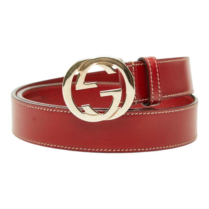 グッチ インターロッキングG ロゴ バックルベルト 114874 レッド レザー レディース GUCCI 【中古】