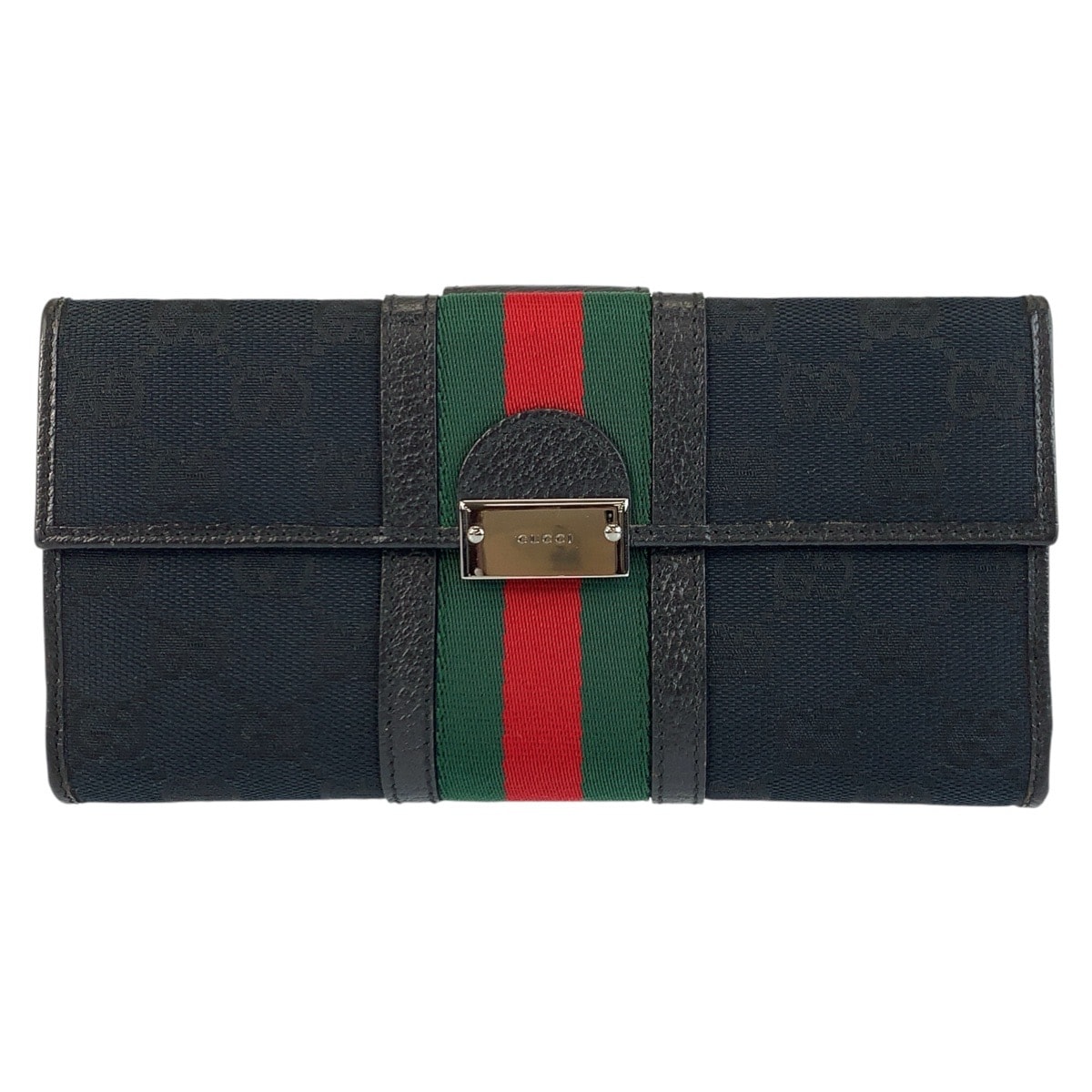 美品 GUCCI グッチ シェリーライン ブラック 黒 GGキャンバス レザー/ 長財布 ロングウォレット 601163 【中古】