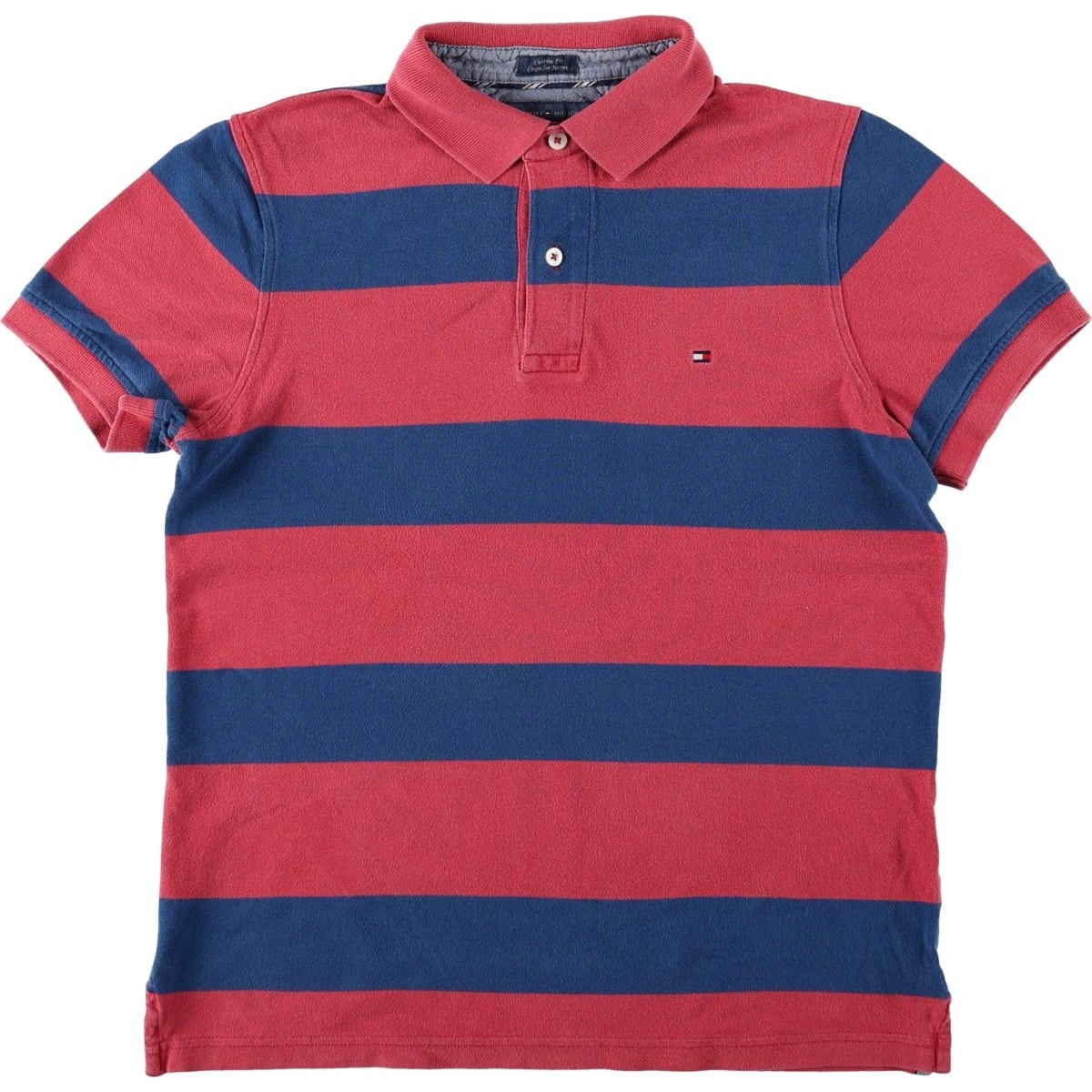 古着 トミーヒルフィガー TOMMY HILFIGER CUSTOM FIT 半袖 ボーダー ポロシャツ メンズS相当/eaa668424