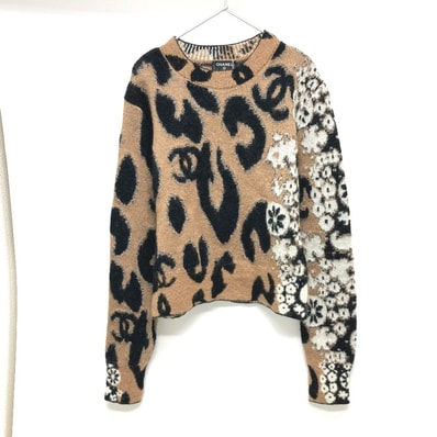 シャネル CHANEL ココマーク レオパード 豹 ヒョウ柄 P75361 23A ニット セーター 長袖 アパレル セーター カシミヤ ブラウン 未使用