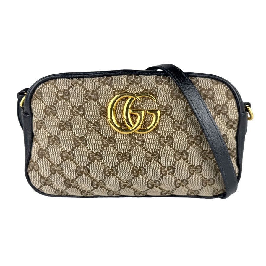 グッチ GUCCI ショルダーバッグ GGマーモント GGキャンバス/レザー ブラック/ブラウン ゴールド レディース 447632【中古】 z9124