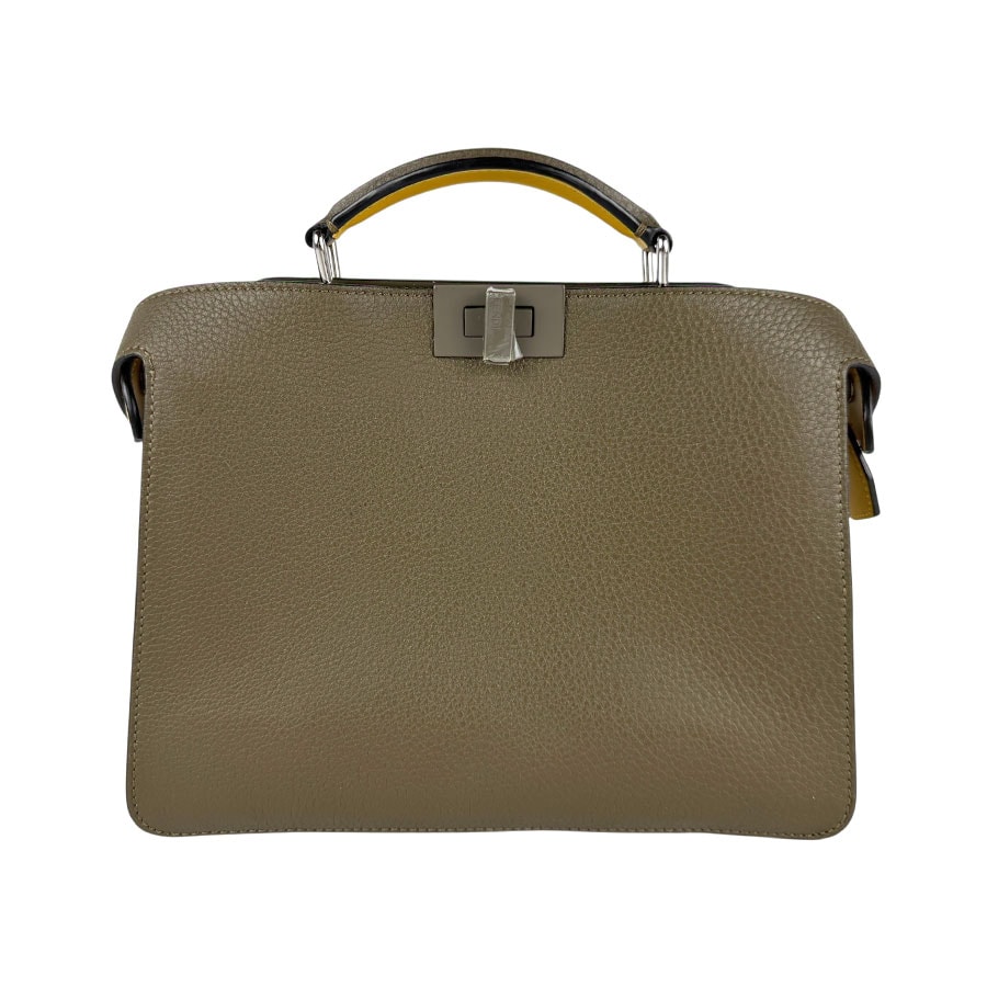 フェンディ FENDI ハンドバッグ ショルダーバッグ ピーカブー ISeeU エックスクロス レザー カーキ/イエロー シルバー メンズ 7VA530-AH8Z【中古】 z6363