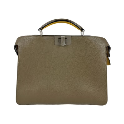 フェンディ FENDI ハンドバッグ ショルダーバッグ ピーカブー ISeeU エックスクロス レザー カーキ/イエロー シルバー メンズ 7VA530-AH8Z【中古】 z6363
