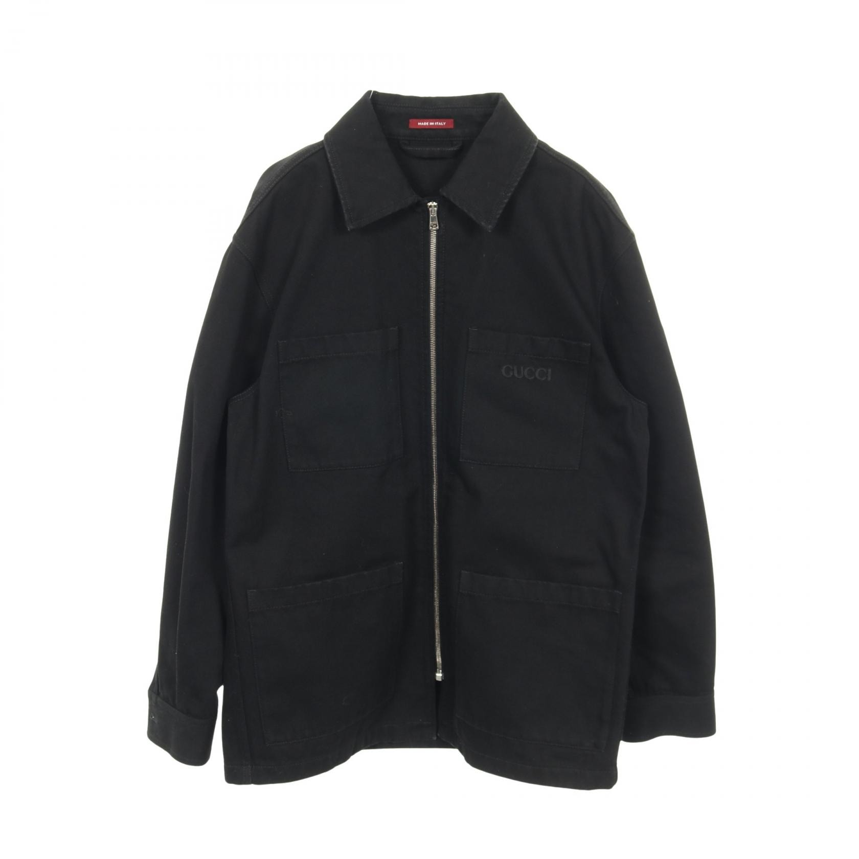 グッチ GUCCI ラインストーンロゴ ジップアップ デニムジャケット 衣料品 アウター コットン メンズ ブラック系 804171 【中古】