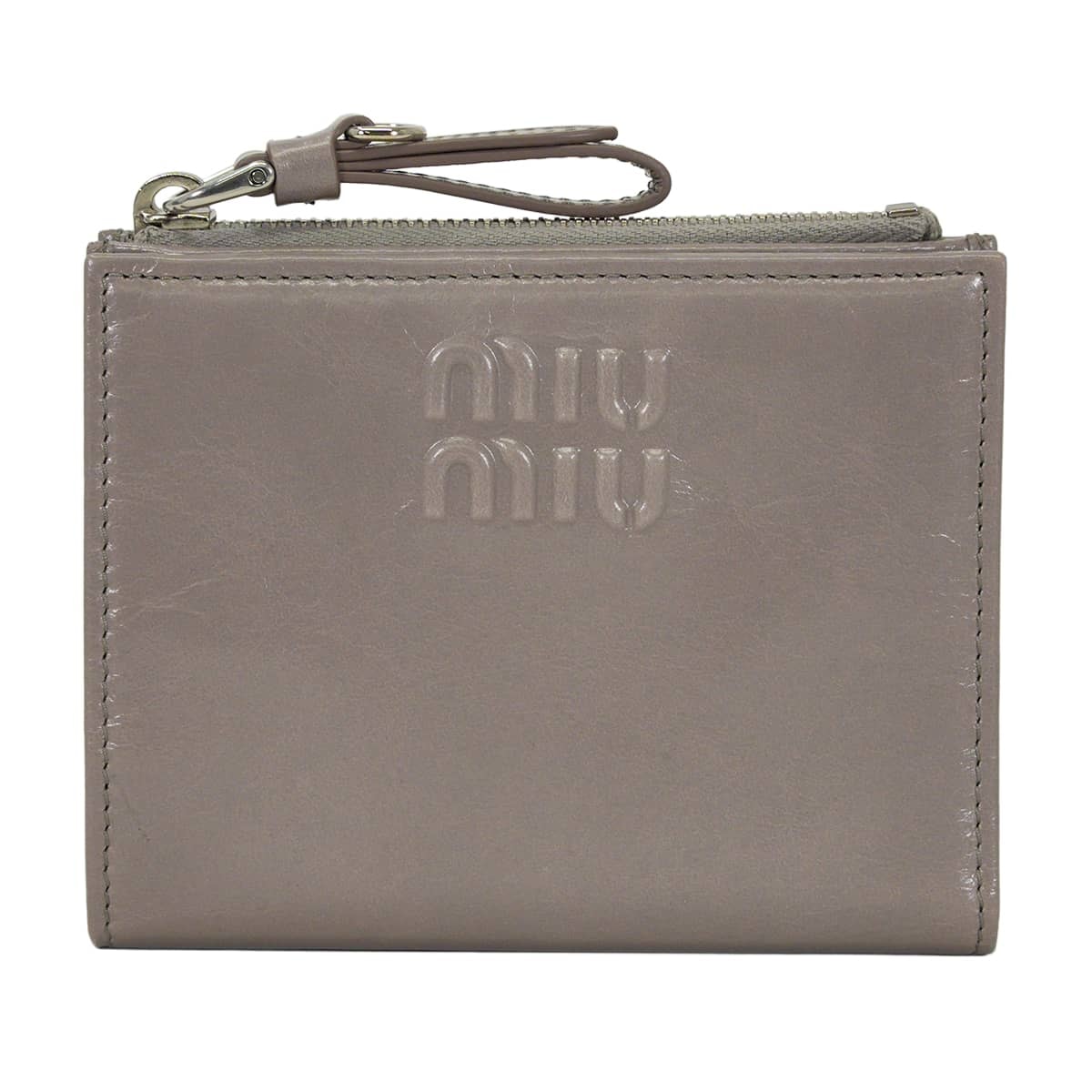 【渋谷並木橋店】Miu Miu ミュウミュウ 二つ折り財布 ロゴ アイコン ダークグレー カーフ シルバー金具 5ML050_2A44_F0116 準新品