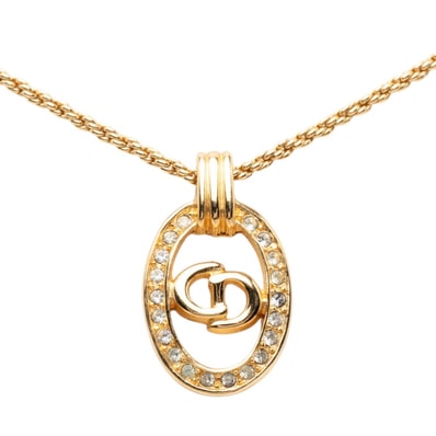ディオール CDロゴ オーバル チェーン ペンダント ネックレス ゴールド メッキ ラインストーン レディース Dior 【中古】