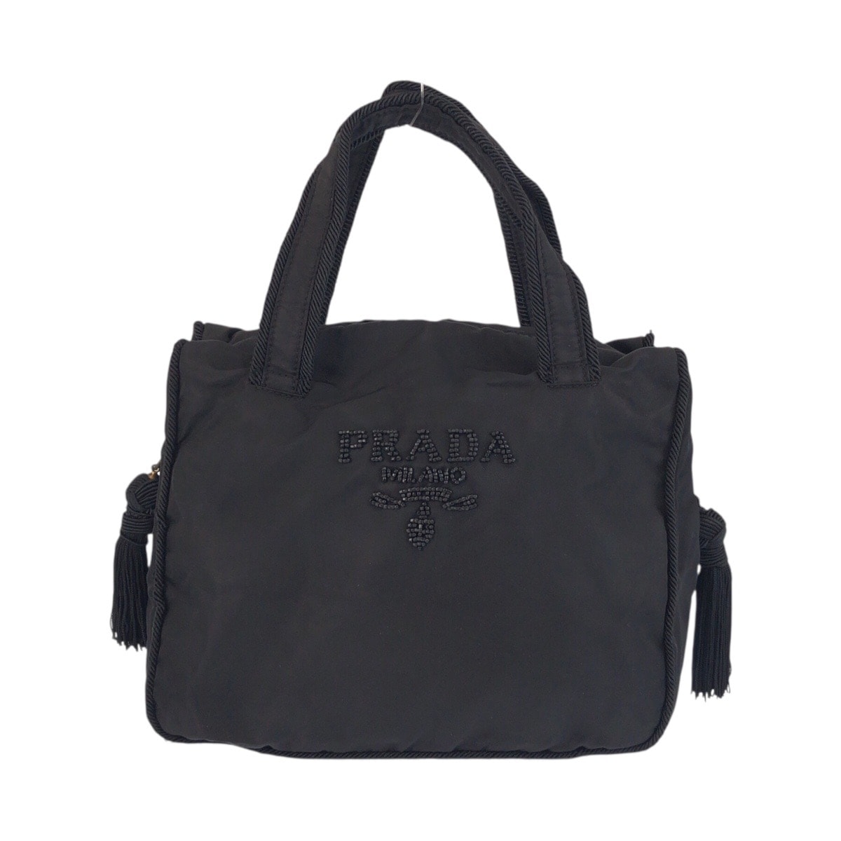 PRADA プラダ テスート ビジュー フリンジ ブラック 黒 ゴールド金具 ナイロン トートバッグ ハンドバッグ 506145 【中古】