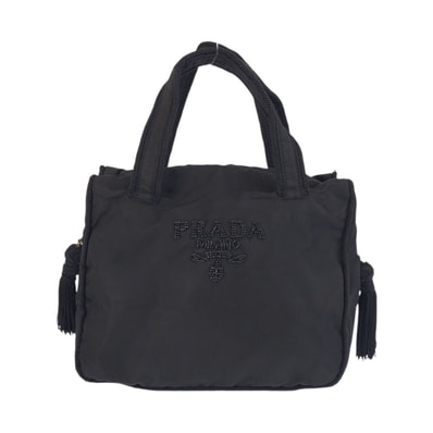 PRADA プラダ テスート ビジュー フリンジ ブラック 黒 ゴールド金具 ナイロン トートバッグ ハンドバッグ 506145 【中古】
