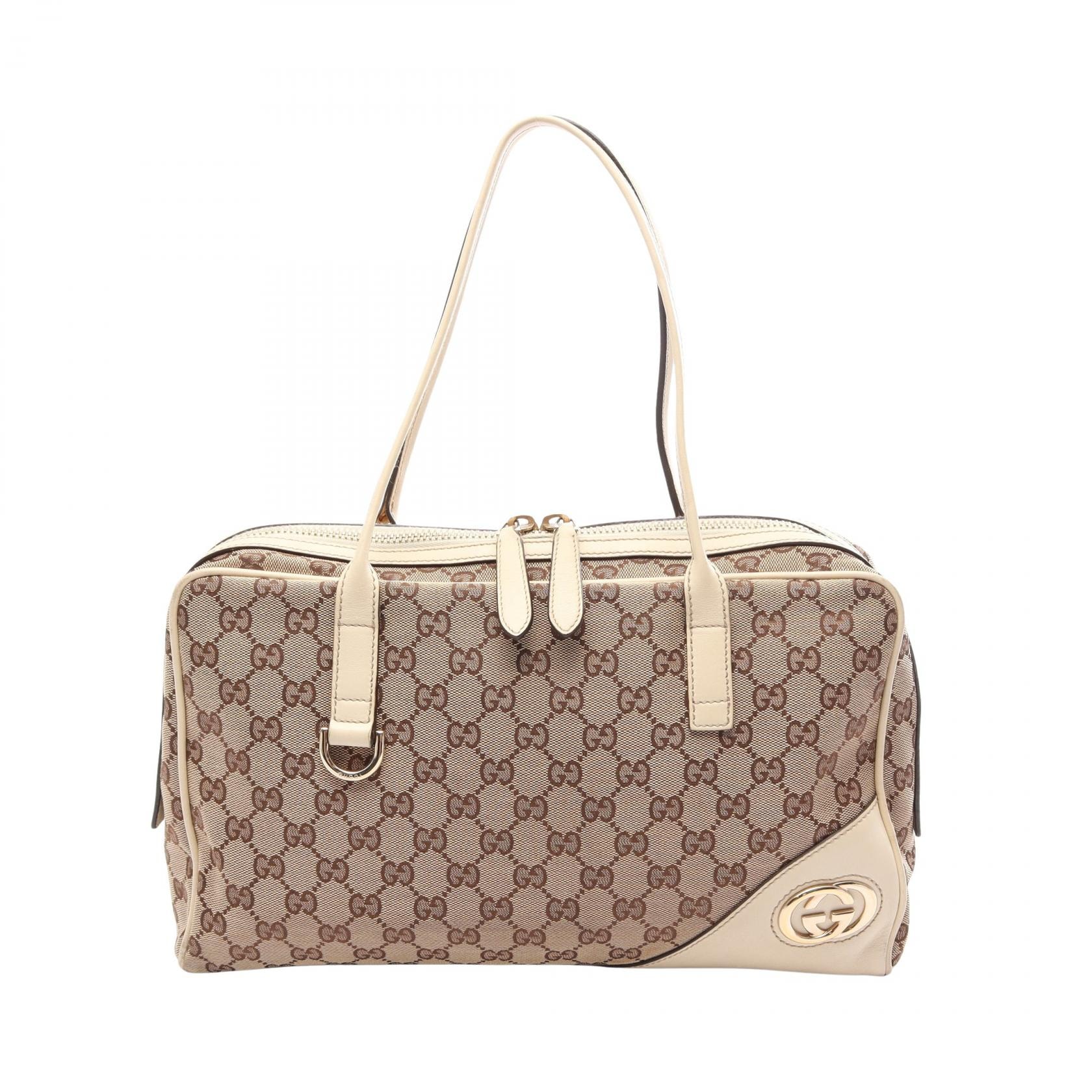 グッチ GUCCI ニューブリット GGキャンバス ハンドバッグ バッグ キャンバス レザー レディース ベージュ系 / アイボリー系 169971 【中古】