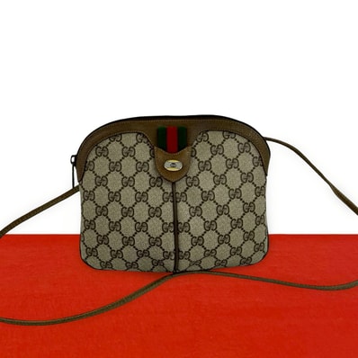 GUCCI グッチ シェリーライン GG ロゴ 柄 レザー PVC ショルダーバッグ ブラウン
84594