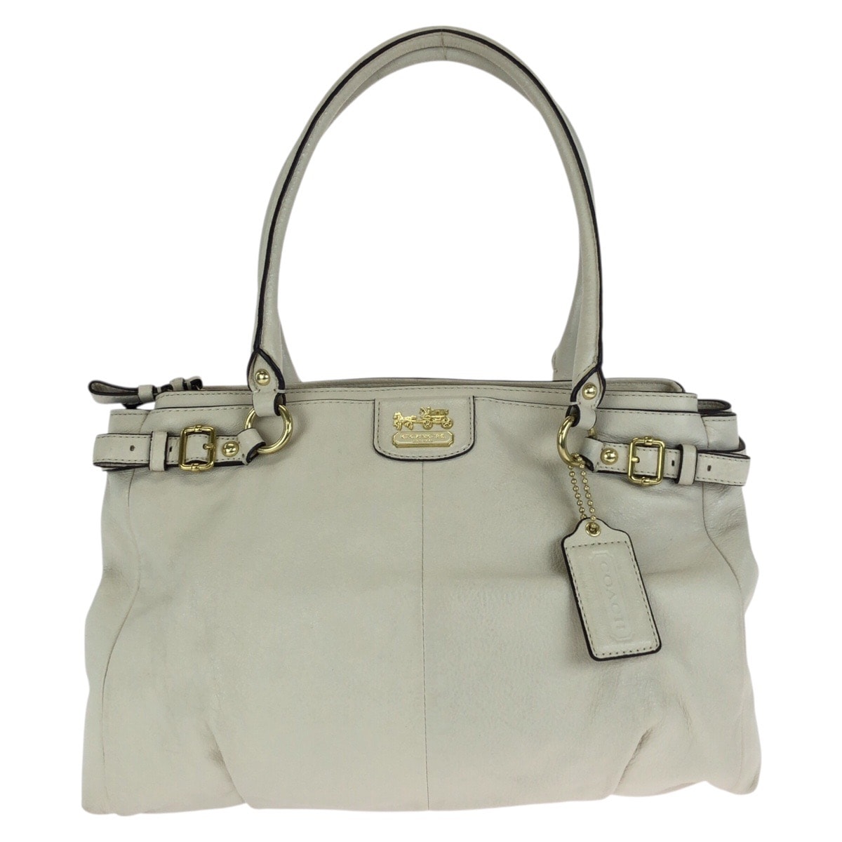 美品 COACH コーチ マディソン カラ キャリーオール オフホワイト ゴールド金具 レザー トートバッグ ショルダーバッグ 602670 【中古】