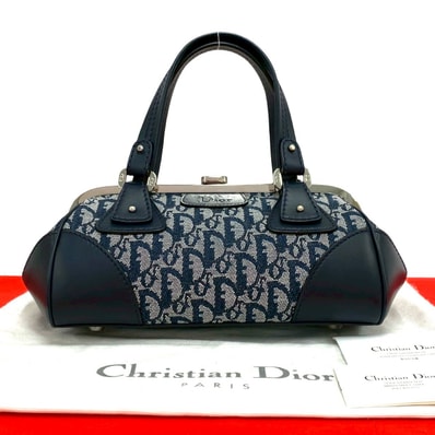 Christian Dior ディオール トロッター 柄 キャンバス レザー ハンドバッグ ネイビー
2782a
