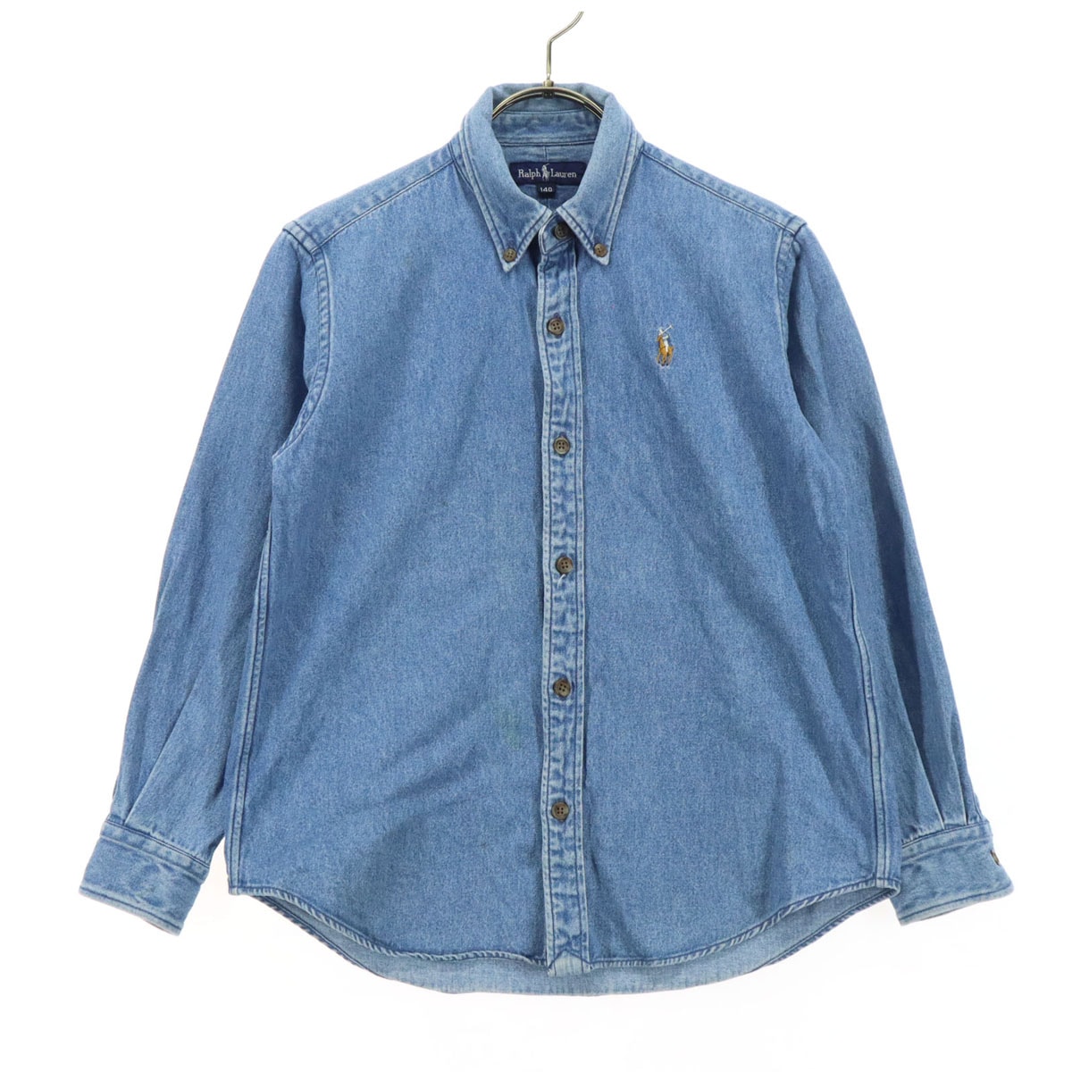 RALPH LAUREN ラルフローレン ワンポイントロゴ 長袖 ボタンダウン デニムシャツ 140 ブルー系