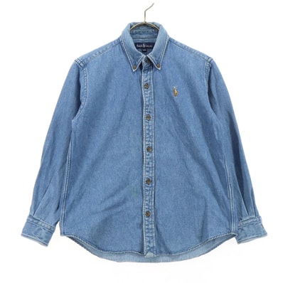 RALPH LAUREN ラルフローレン ワンポイントロゴ 長袖 ボタンダウン デニムシャツ 140 ブルー系