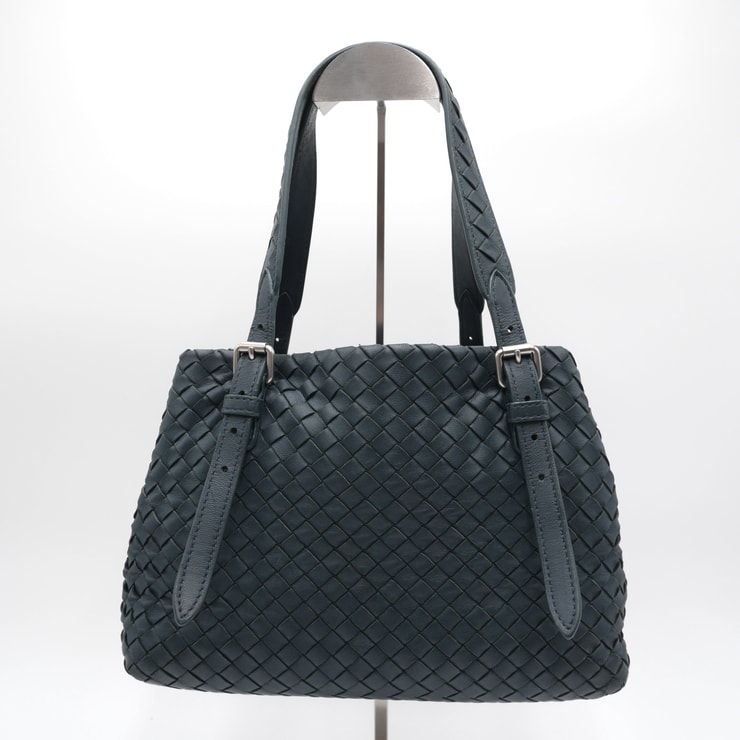 BOTTEGA VENETA(ボッテガ・ヴェネタ)イントレチャート ナッパ ミニ チェスタバッグ トートバッグ ブルー レザー シルバー金具 レディース【中古】