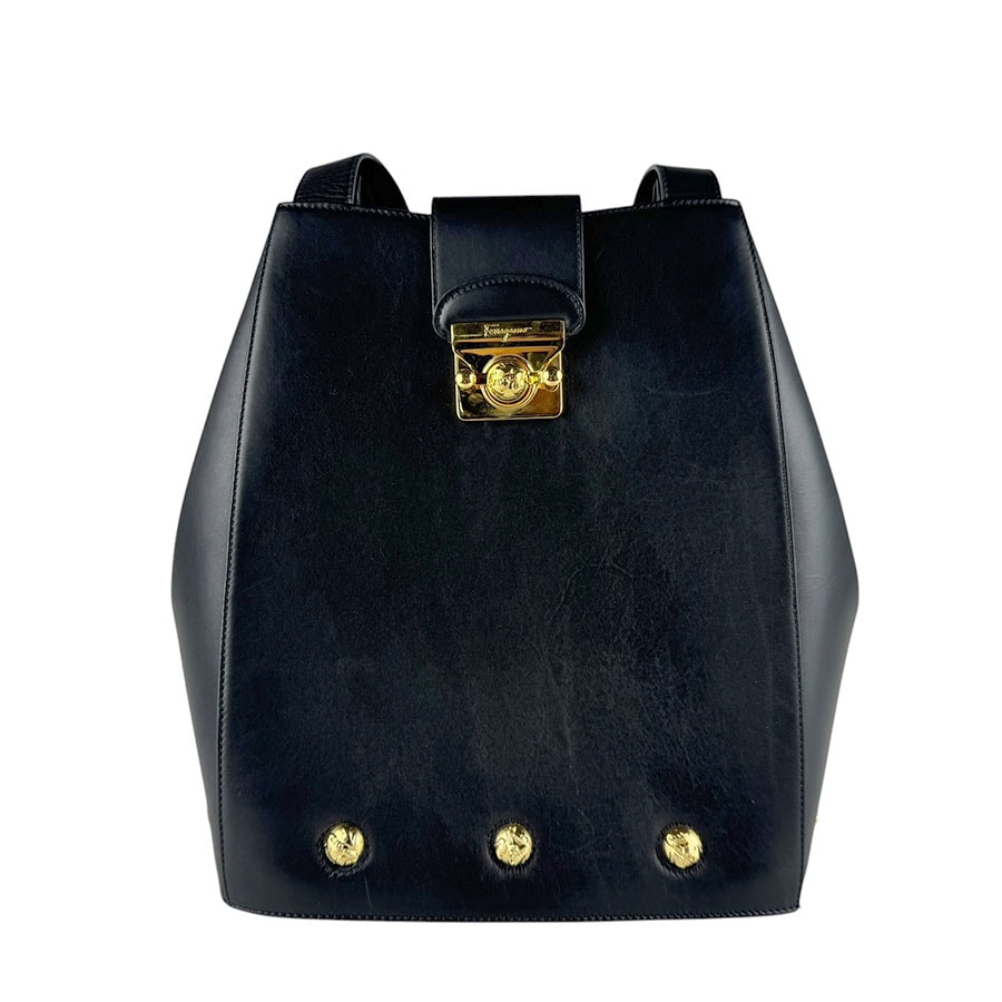 サルヴァトーレフェラガモ Salvatore Ferragamo ショルダーバッグ レザー ブラック ゴールド レディース【中古】 z9644