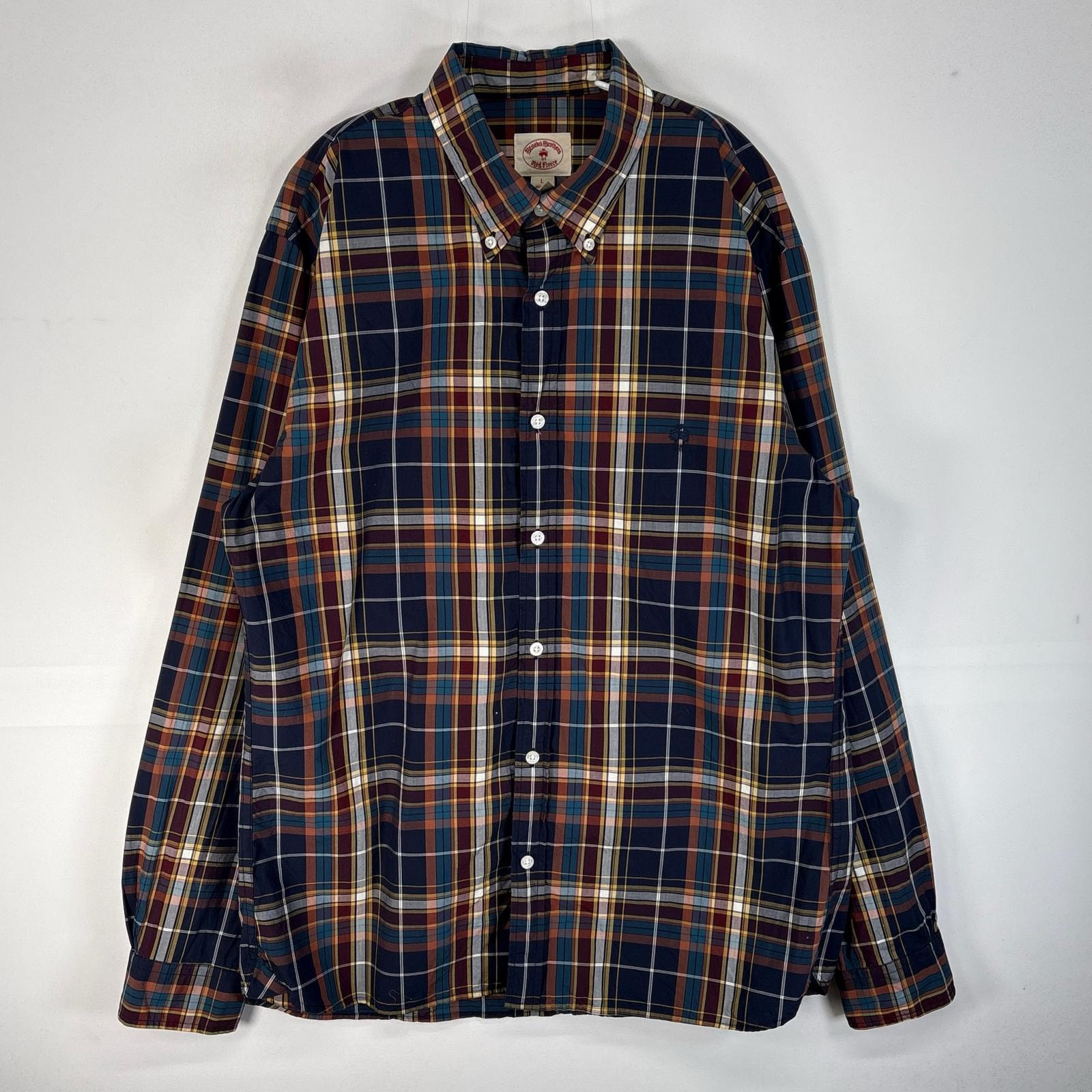 古着 ブルックスブラザーズ Brooks Brothers 長袖シャツ ロゴ 刺繍 チェック RED FLEECE L ネイビー系 マルチカラー メンズ