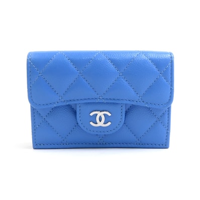 シャネル CHANEL 三つ折り財布 キャビアスキンレザー ブルー レディース【中古】 90029g