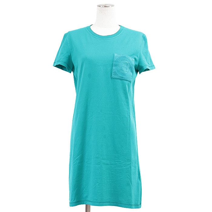 エルメス 2024S/S H ロゴ 刺繍 コットン100% ワンピース レディース ティールブルー 38 HERMES