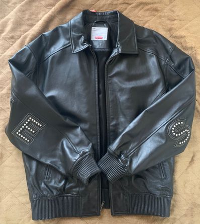 Supreme Studded Arc Logo Leather Jacket "Black"