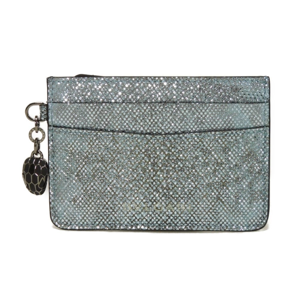 BVLGARI ブルガリ セルペンティ フォーエバー カードホルダー スネークヘッド パスケース 名刺入れ RFID ICチップ 未使用 ロゴ 箔押し メタリックカルング ブルー カードケース 291613