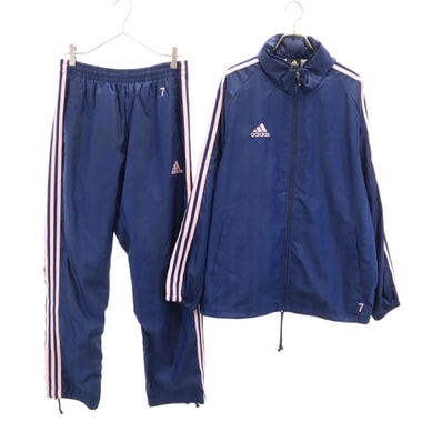 adidas アディダス ストライプ柄 トレーニング ウインドブレーカー 上下セットアップ M ネイビー 裏トリコット 3ライン
