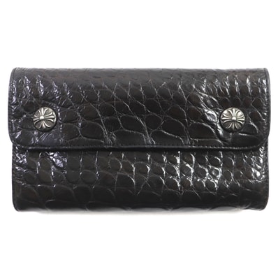 Chrome Hearts Wave Cross Button Dagger Zip Leather Wallet "Black"