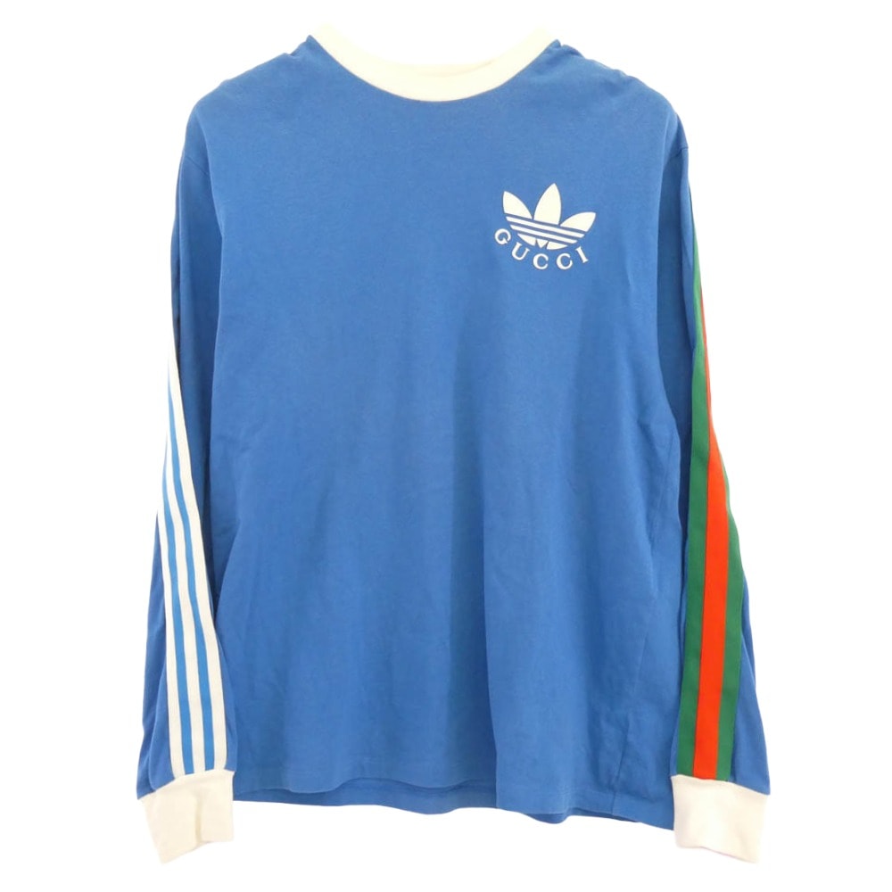 GUCCI グッチ カットソー 700506XJEKO × adidas アディダス ロゴプリントサイドライン長袖 カットソー ブルー系 M【中古】