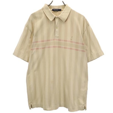 NAUTICA ノーティカ ストライプ柄 半袖 ポロシャツ L ベージュ