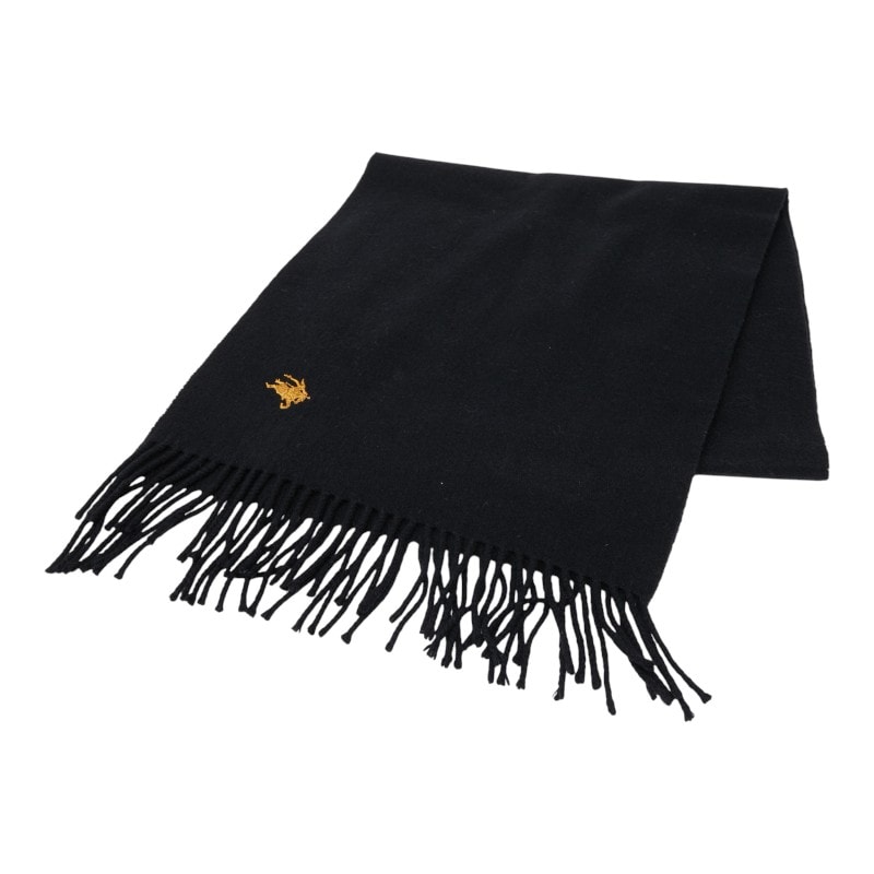 バーバリー シャドーホース刺繍 マフラー ブラック ゴールド カシミヤ レディース BURBERRY 中古