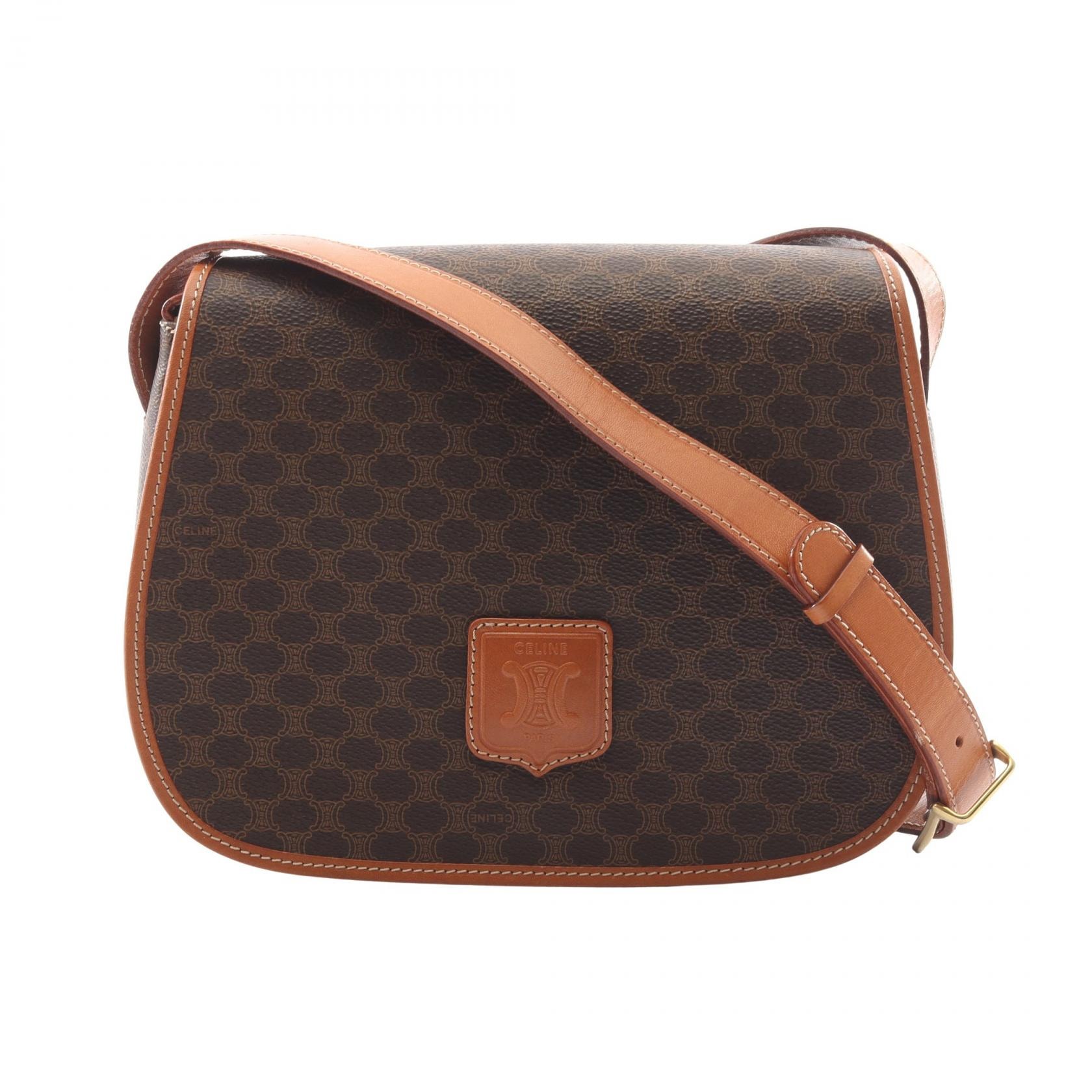セリーヌ CELINE マカダム ショルダーバッグ バッグ PVCコーティングキャンバス レザー レディース ブラウン系 【中古】
