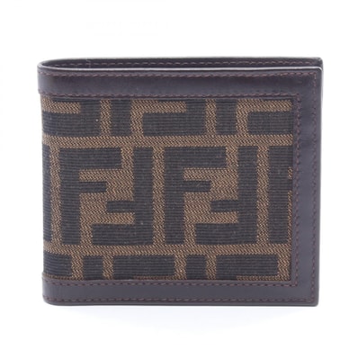 フェンディ FENDI ズッカ 二つ折り財布 財布 キャンバス レザー レディース ブラウン系 【中古】