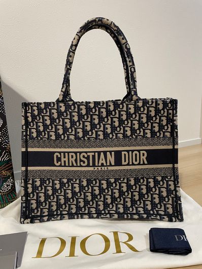 Dior Book Tote Medium Bag Oblique Embroidery "Ecru/Blue"