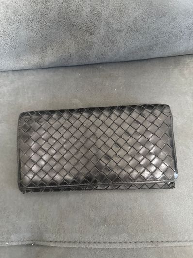 ボッテガヴェネタ ブラックレザー編み込み長財布