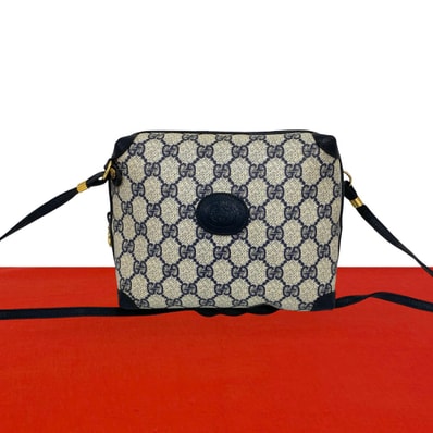 GUCCI グッチ GG ロゴ 柄 レザー PVC ショルダーバッグ ネイビー
44696