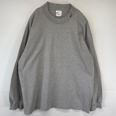 古着 90's/90年代 ナイキ NIKE USA製 長袖Tシャツ ワンポイントロゴ刺繍 マックネック 大きいサイズ 2XL グレー メンズ