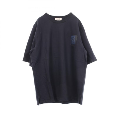 エルメス HERMES レザーパッチ クルーネック 半袖Tシャツ 衣料品 トップス コットン メンズ ネイビー系 【中古】