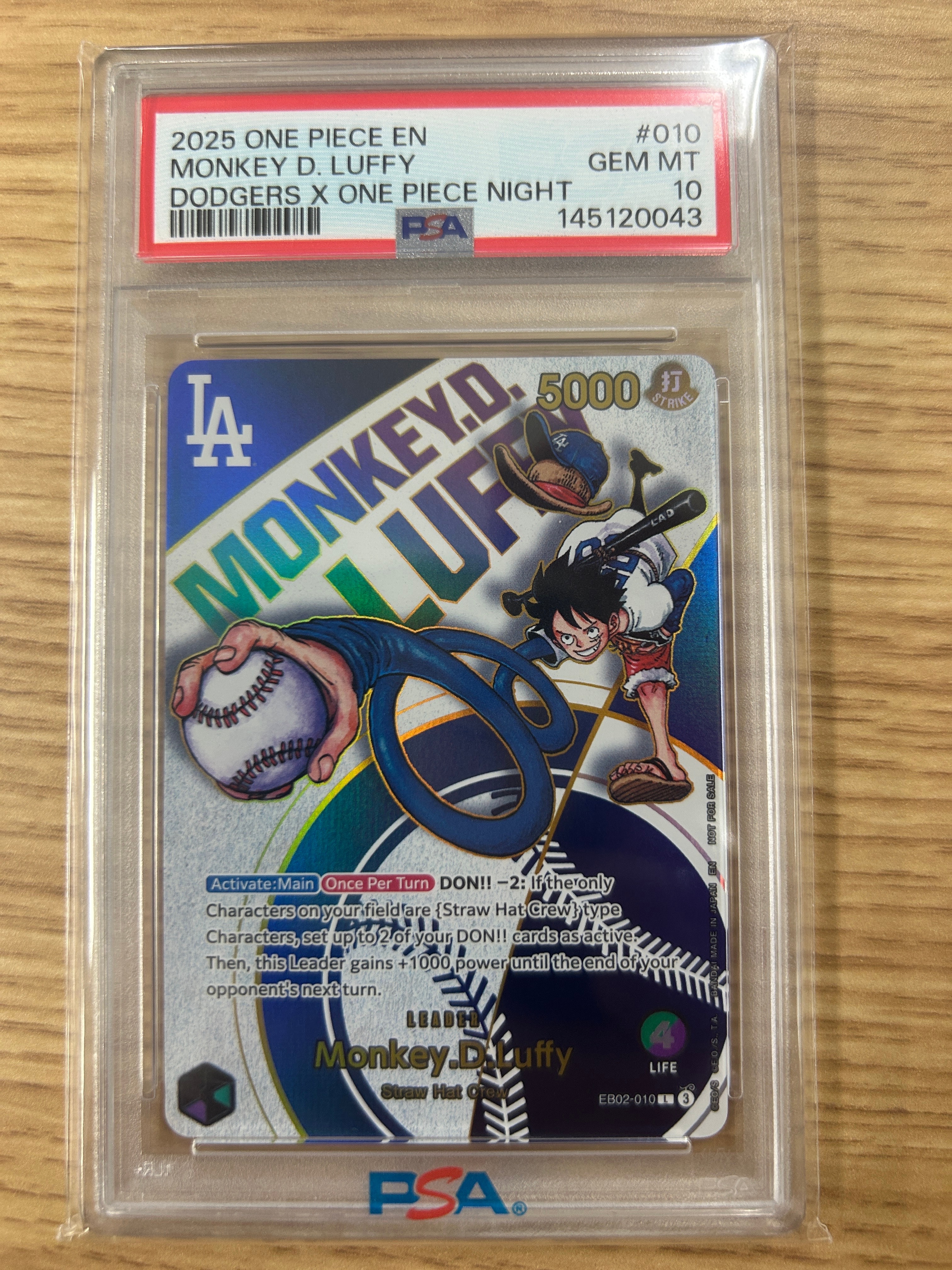 モンキー・D・ルフィ L [EB02-010]【英語版】(プロモーションカード「ワンピースカードゲーム x ロサンゼルスドジャース」)