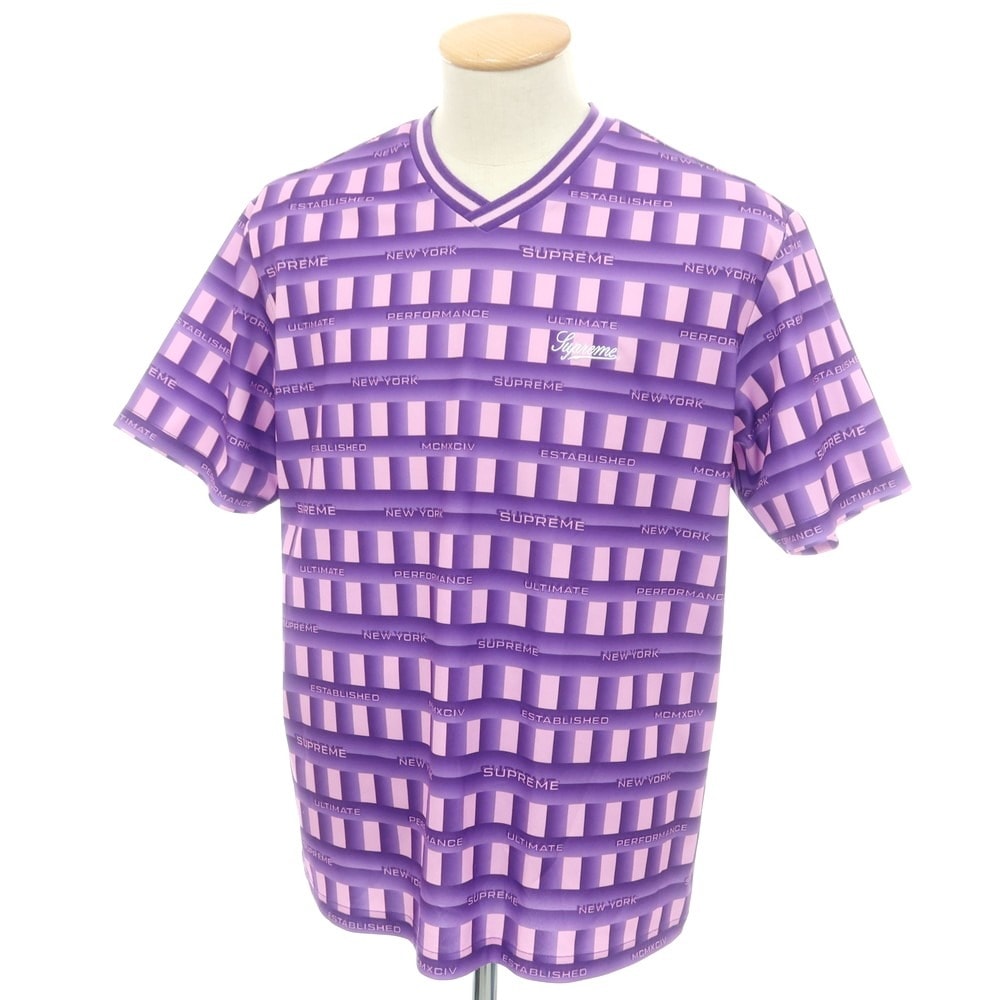 【中古】シュプリーム Supreme 2020年春夏 Grid Soccer Jersey ポリエステル 半袖Tシャツ パープルxピンク【サイズS】【メンズ】