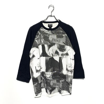 STUSSY three quarter sleeve allover print tee Black